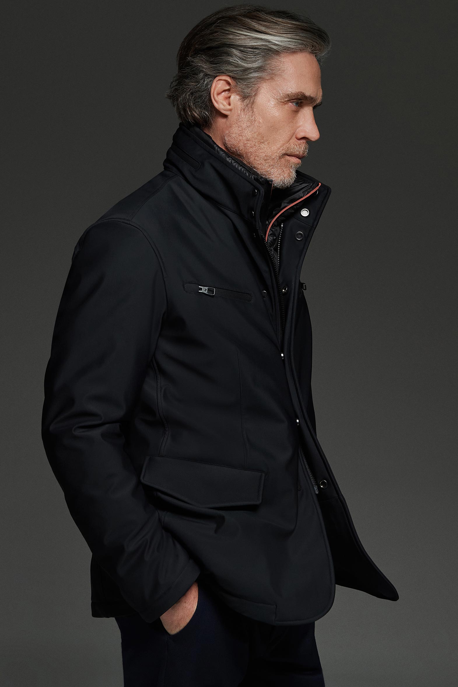 Men's navy blue padded winter jacket made from a hi-tech fabric – Montecore